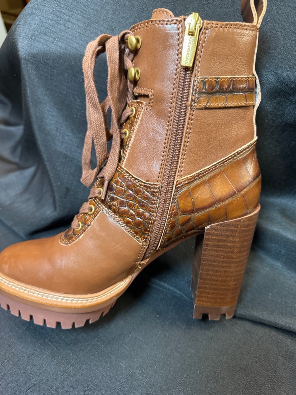 Vince Camuto Chestnut Brown Lace-Up Block Heel Boots - Picture 5 of 7